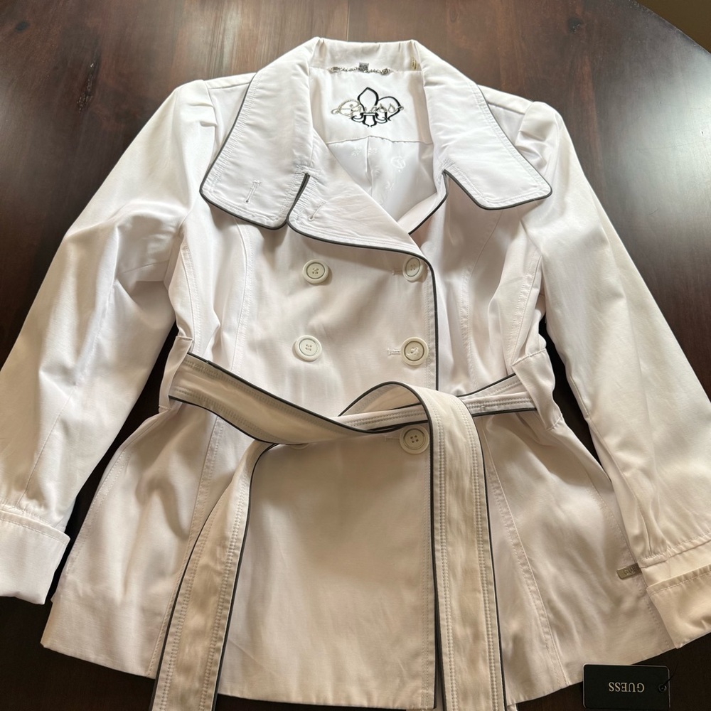 GUESS White Double Breasted Button Jacket black trim Y2K size XL